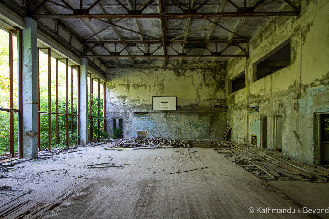 Basketball court Recreation Centre Pripyat town Chernobyl Exclusion Zone Ukraine-2